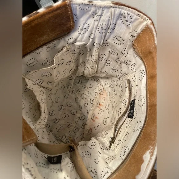 MYRA BAG / WALLET Tan hair on tote Calf Hair Leather Bag with wallet CHK PIC - Picture 5 of 14